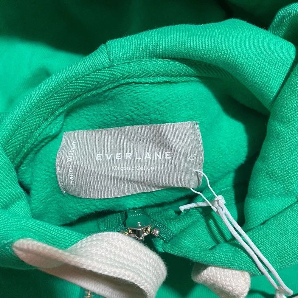 Everlane NWT Organic Cotton The Track Full Zip Hoodie Bright Jade Green Size XS